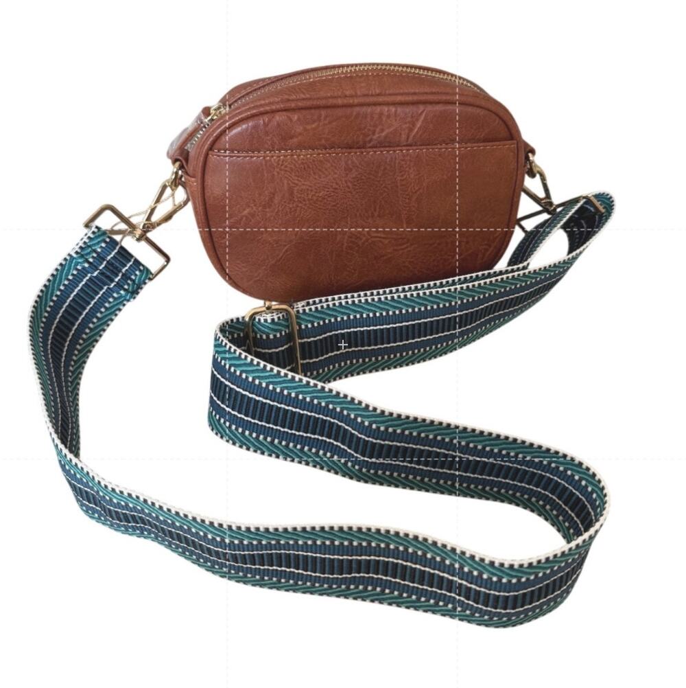 Shiraleah NWT Brown Vegan Leather Crossbody Bag w/ Removable Blue Green Strap